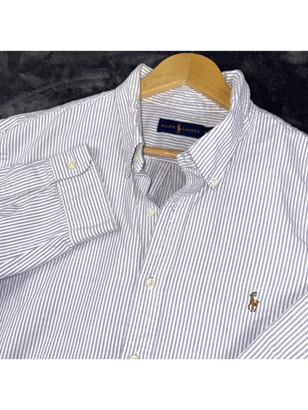 Polo Ralph Lauren Oxford Shirt Blue White Stripe Button Down Men XXL Pony Preppy